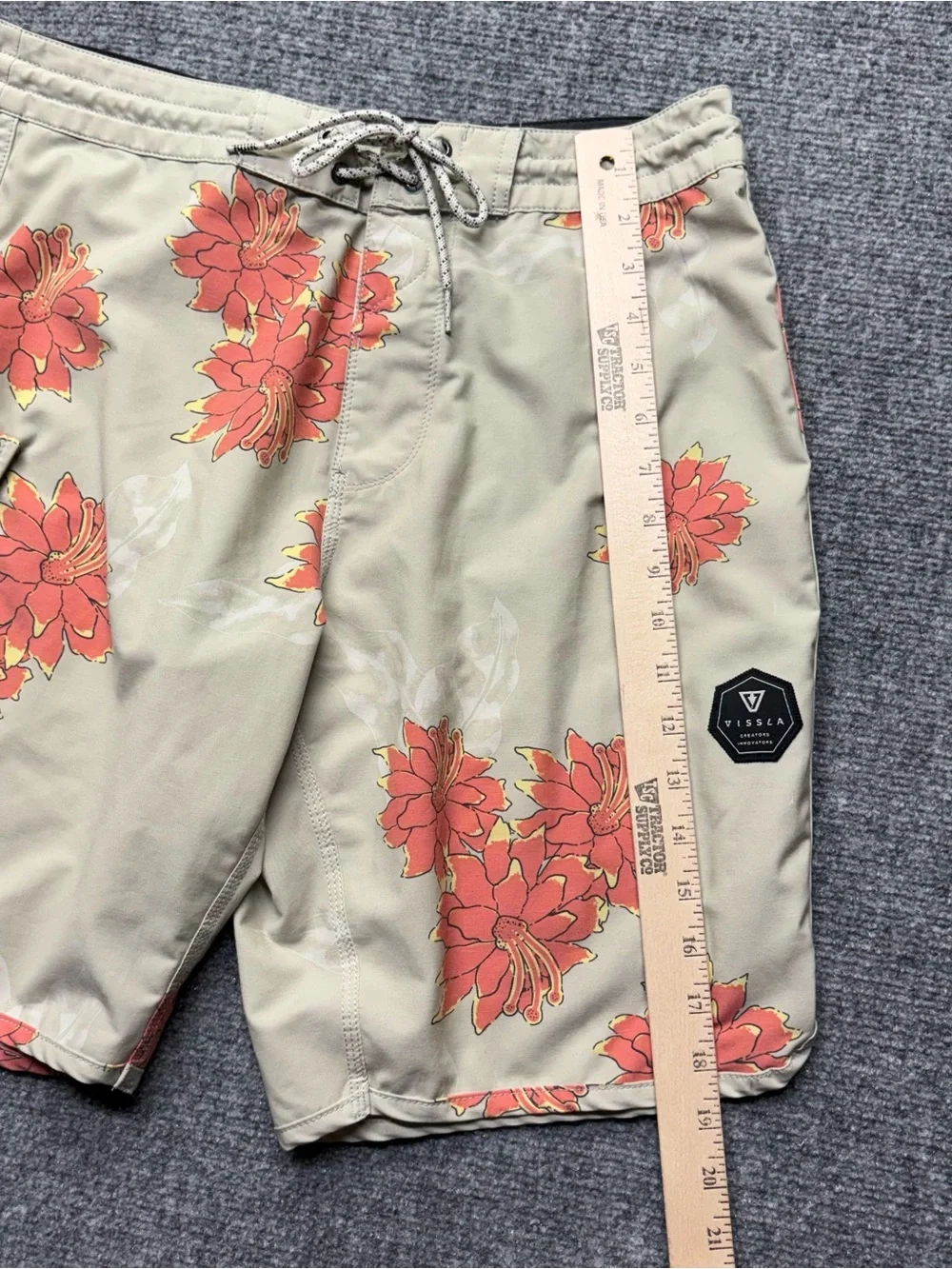 Vissla Board Shorts Mens 32 Gray Surf Beach Drawstring Floral Swim Trunks